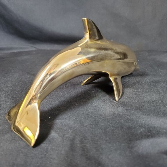 VTG Solid Brass Dolphin Figurine Coastal Nautical Decor Polished Brass Ocean Ani - Picture 12 of 16